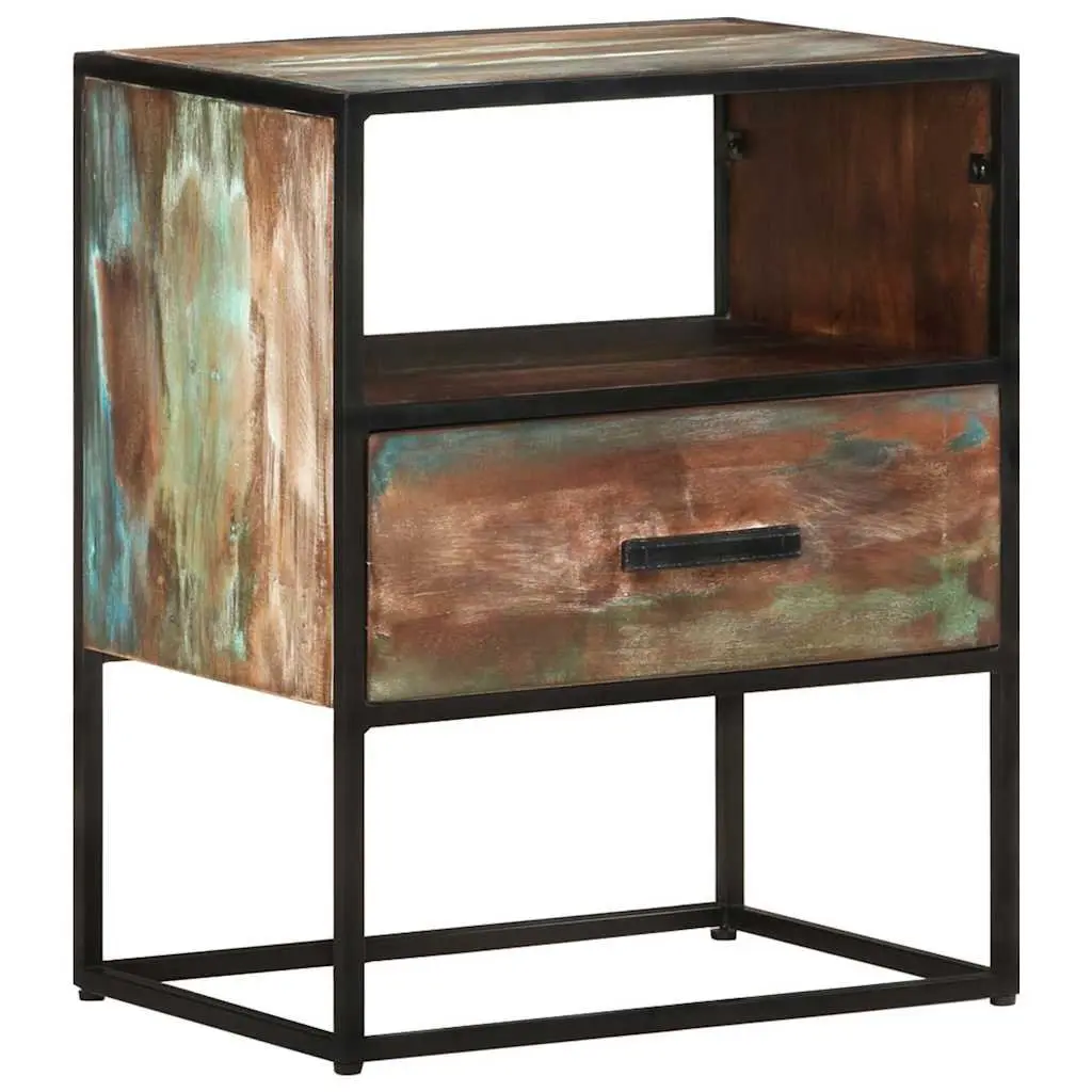 Solid Reclaimed Wood Bedside Table with Sturdy Iron Frame