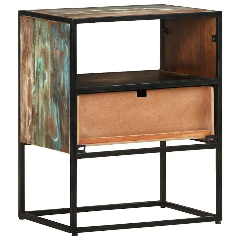 Solid Reclaimed Wood Bedside Table with Sturdy Iron Frame