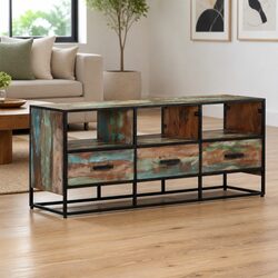 Brown Solid Wood TV Cabinet 110x30x45 cm with Storage