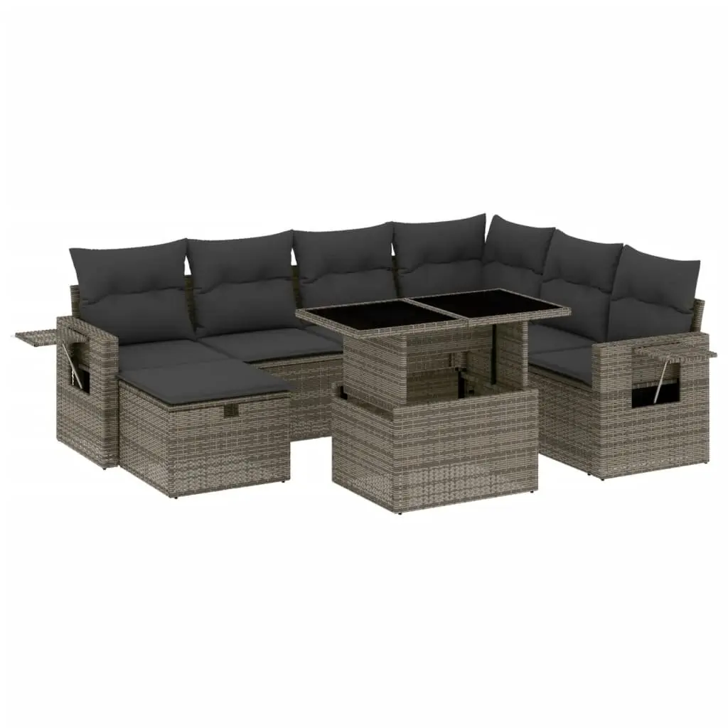 8-Piece Grey Poly Rattan Garden Sofa Set