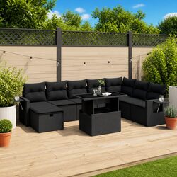 Black 9-Piece Modular Poly Rattan Garden Sofa Set