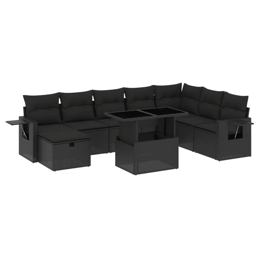 Black 9-Piece Modular Poly Rattan Garden Sofa Set
