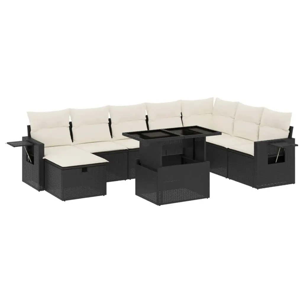 9 Piece Modular Black Poly Rattan Garden Sofa Set