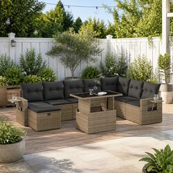 Durable 9-Piece Grey Outdoor Sofa Set for Patios