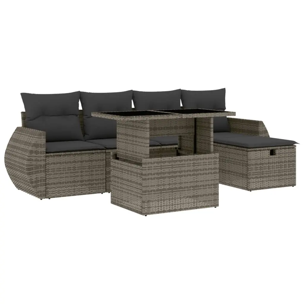 6 Piece Garden Sofa Set in Grey Poly Rattan