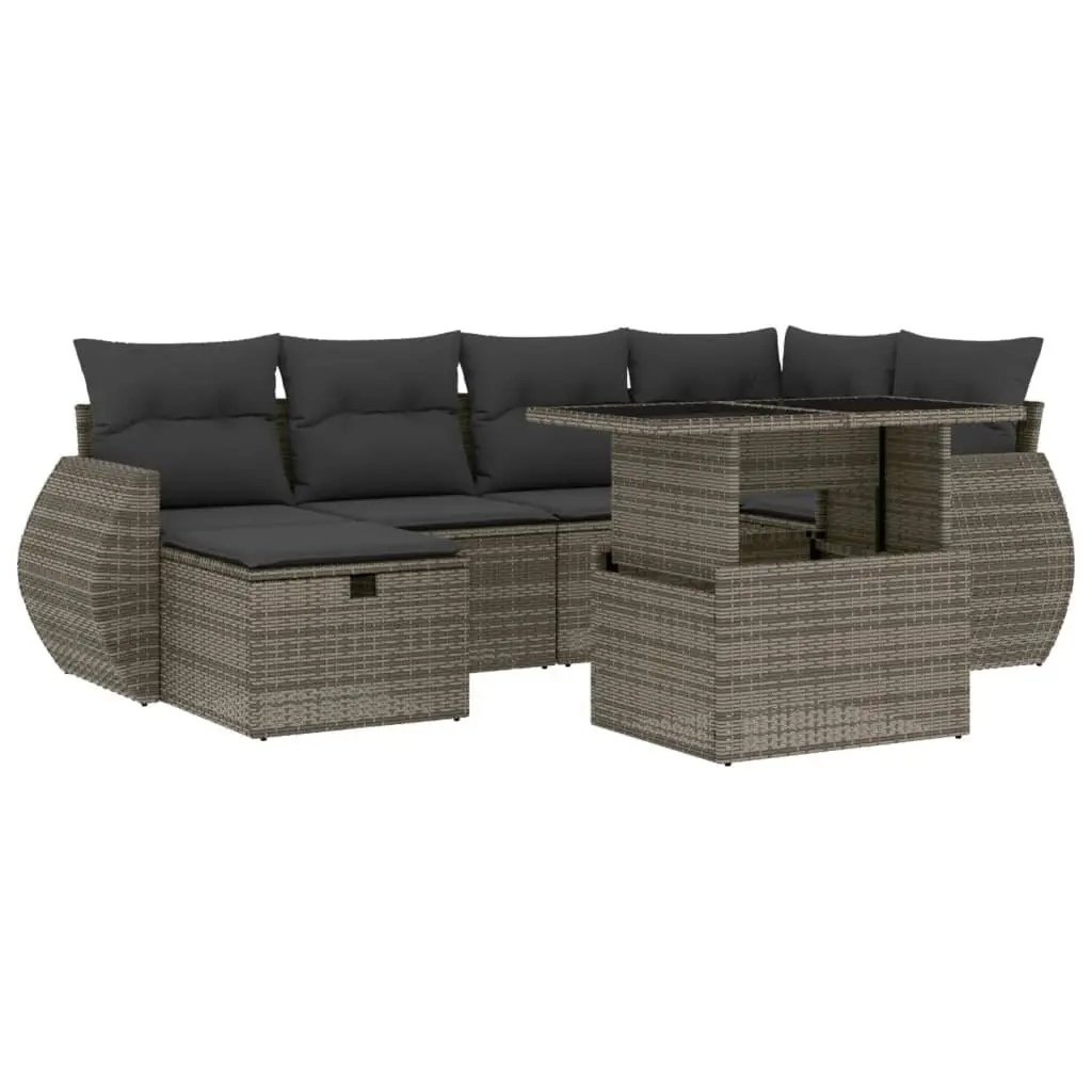 7 Piece Garden Sofa Set PE Rattan Grey Modular with Cushions