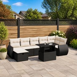 8 Piece Black Poly Rattan Garden Sofa Set for Outdoor Living