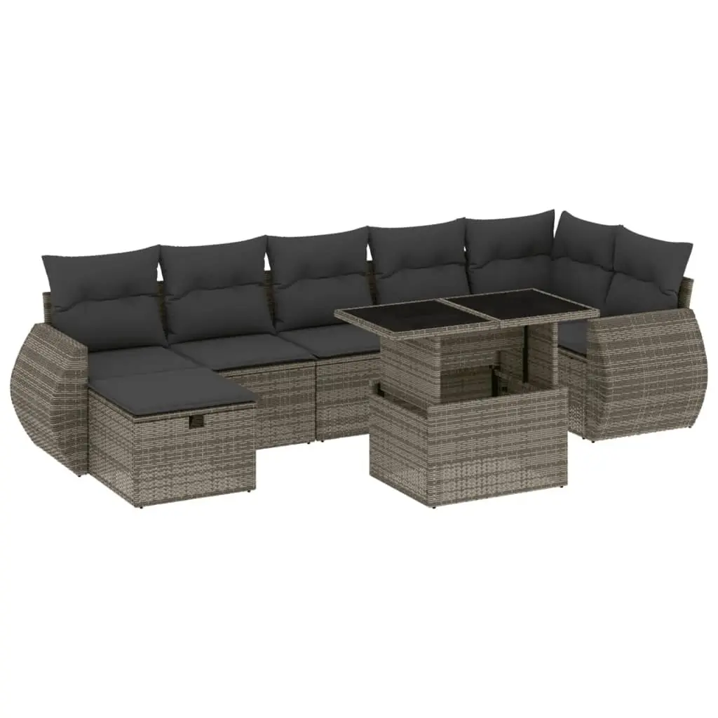 8-Piece Grey Outdoor Modular Sofa Set with Cushions