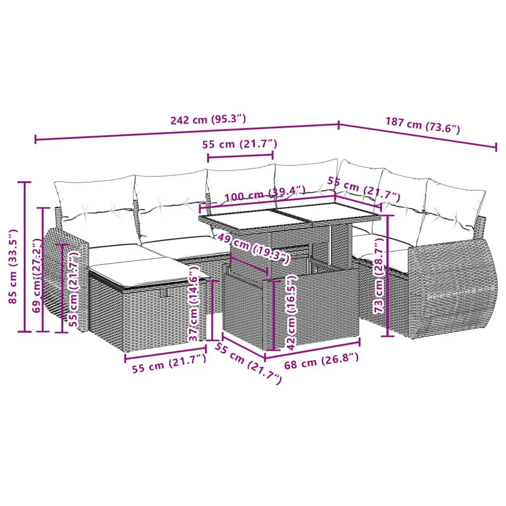Modular 8 Piece Garden Sofa Set in Black