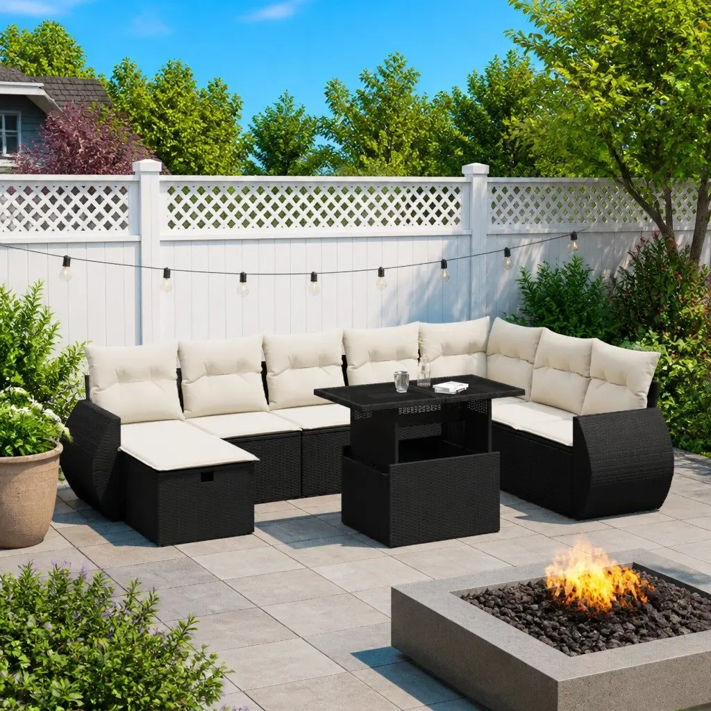 9 Piece Garden Sofa Set with Cushions in Black