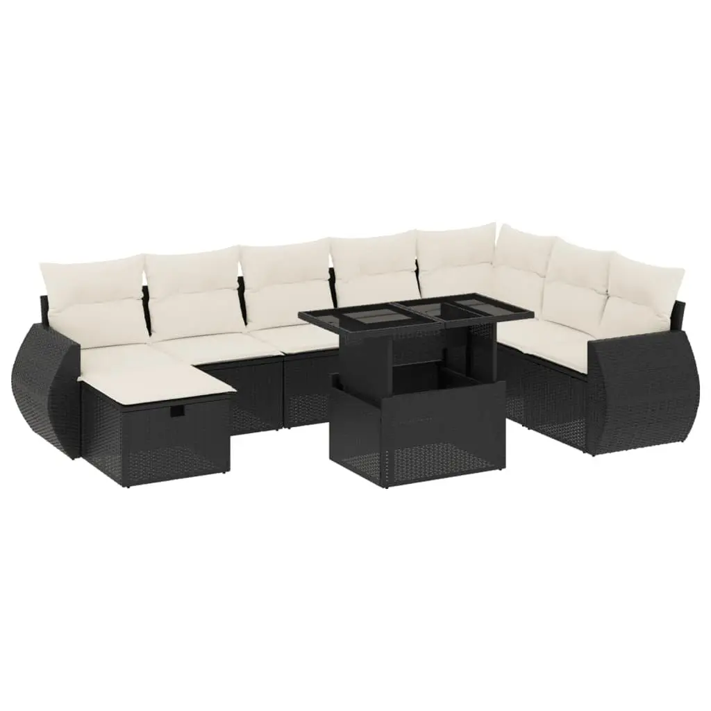 9 Piece Garden Sofa Set with Cushions in Black