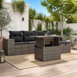 Premium 6-Piece Grey Garden Sofa Set with Cushions