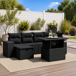 Durable 7 Piece Garden Sofa Set in Black Poly Rattan