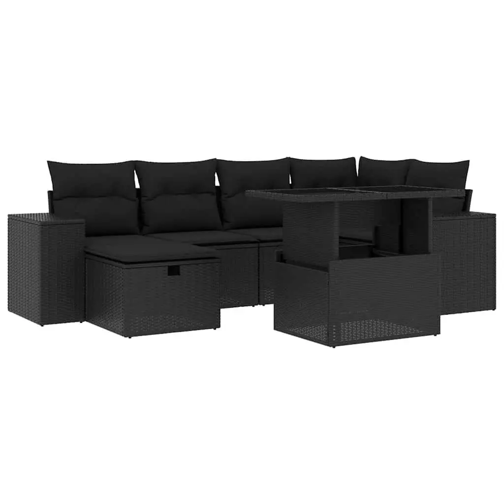 Garden Sofa Set PE Rattan 7 Piece Outdoor Furniture Black Patio Lounge