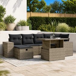 7-Piece Grey Poly Rattan Garden Sofa Set for Outdoors