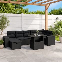 8-Piece Modular Garden Sofa Set with Cushions in Black