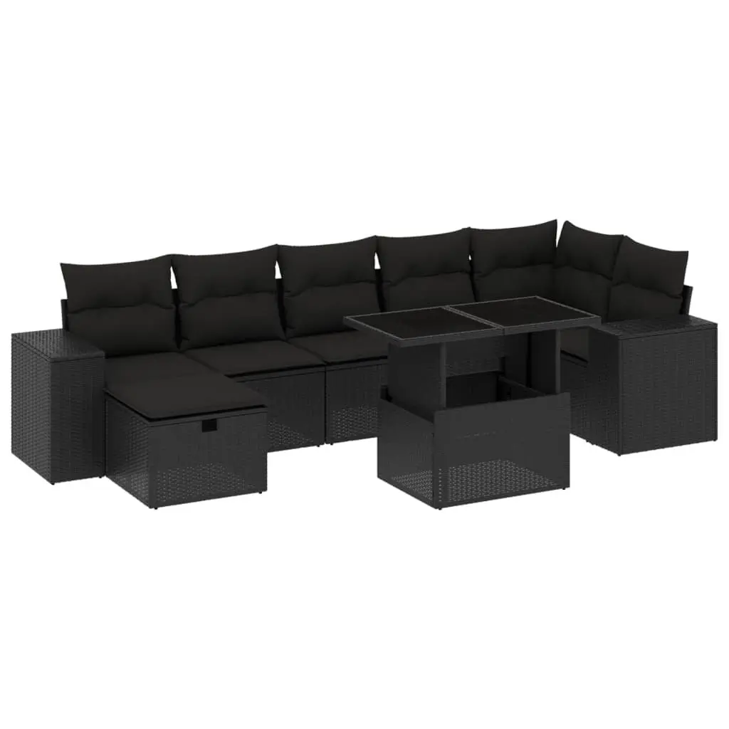 Garden Sofa Set PE Rattan 8 Piece Outdoor Furniture Black with Cushions