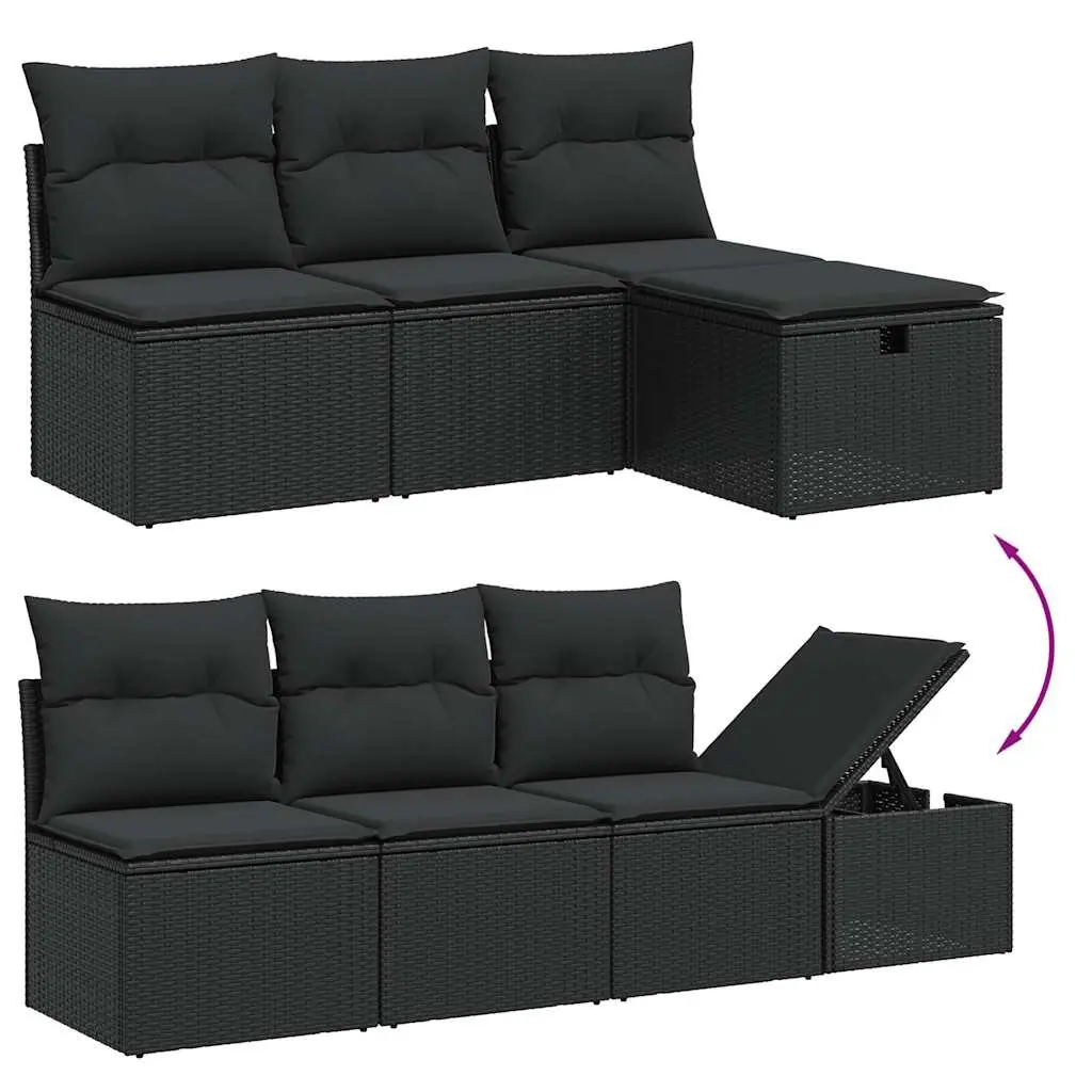 Garden Sofa Set PE Rattan 8 Piece Outdoor Furniture Black with Cushions