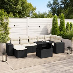 Sturdy Black 8-Piece Modular Garden Sofa Set with Cushions