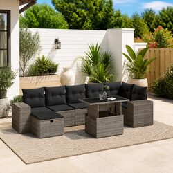 8 Piece Grey Modular Patio Lounge Set with Tempered Glass
