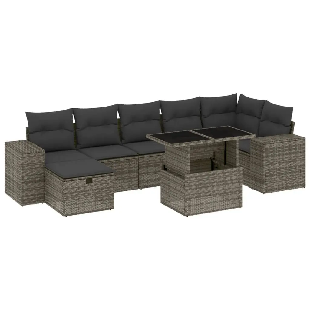 Garden Sofa Set PE Rattan 8 Piece Modular Outdoor Furniture Grey