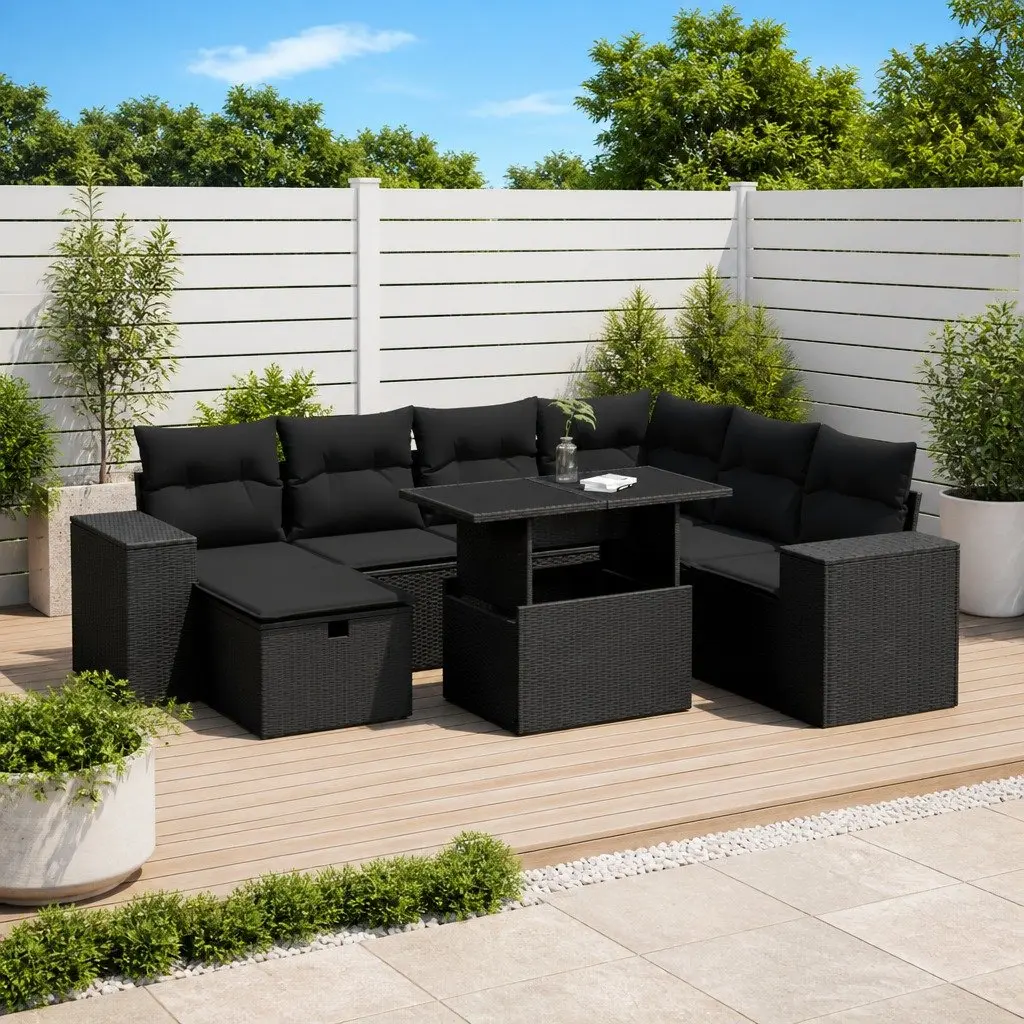 Garden Sofa Set PE Rattan 8 Piece Outdoor Furniture Patio Seating Black