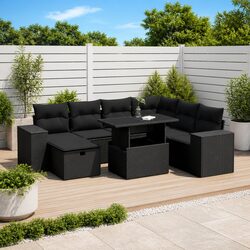 Premium 8-Piece Black Poly Rattan Garden Sofa Set