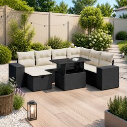 Premium 8 Piece Garden Sofa Set in Black Poly Rattan