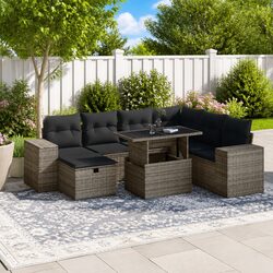 8-Piece Grey Poly Rattan Garden Sofa Set with Modular Design