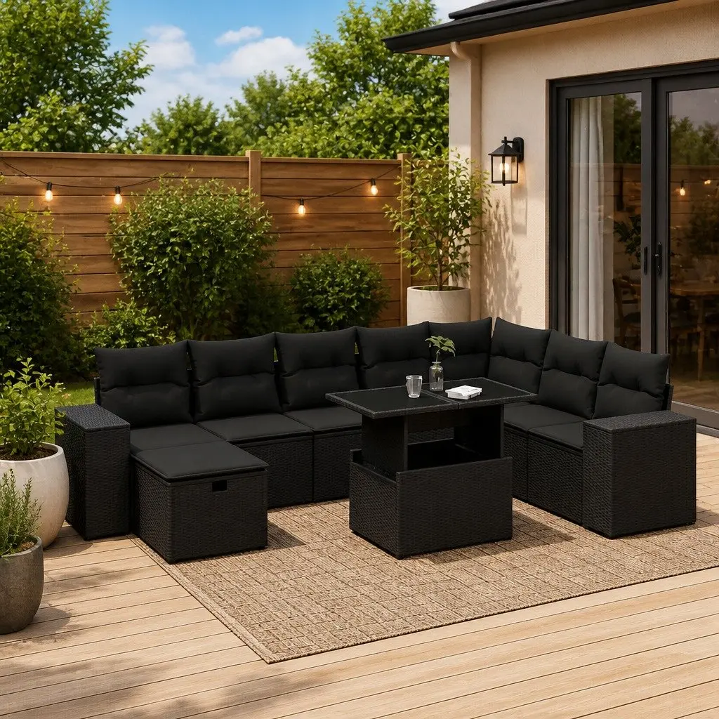 9 Piece Modular Garden Sofa Set in Black