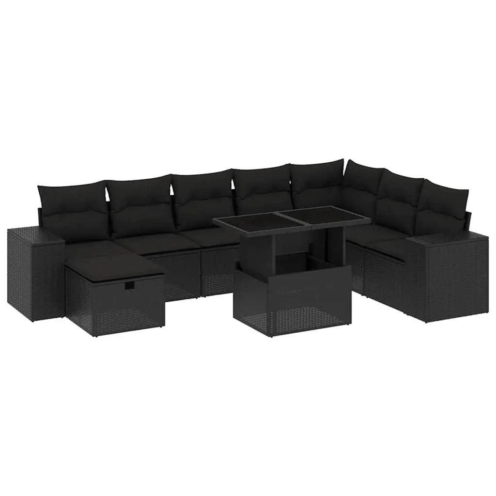 9 Piece Modular Garden Sofa Set in Black