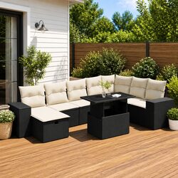 Premium Black Poly Rattan Garden Sofa Set 9 Pieces