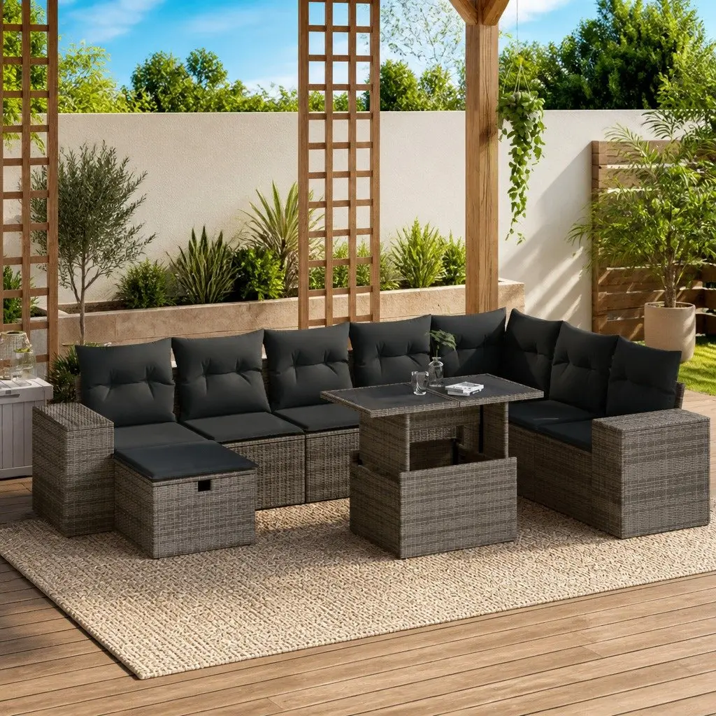 9 Piece Garden Sofa Set in Grey Poly Rattan