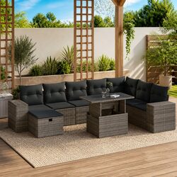 Stylish 9 Piece Garden Sofa Set in Grey Poly Rattan