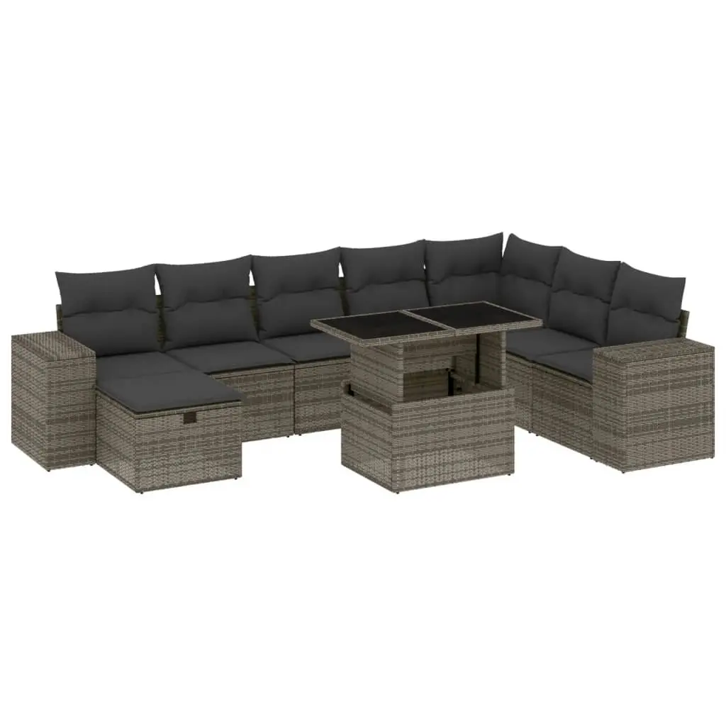 9 Piece Garden Sofa Set in Grey Poly Rattan