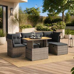 High-Quality Garden Sofa Set 6 Piece Outdoor Furniture Grey