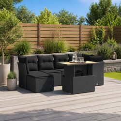7-Piece Black Poly Rattan Outdoor Sofa Set with Cushions