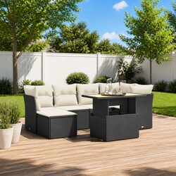 7-Piece Black Poly Rattan Garden Sofa Set