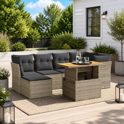 Exceptional 7 Piece Outdoor Garden Sofa Set in Grey Rattan