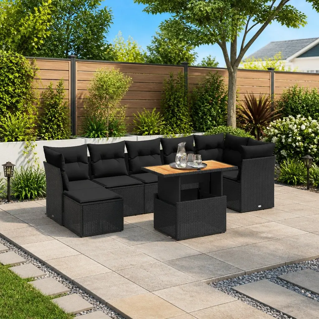 8-Piece Modular Garden Sofa Set in Black Poly Rattan