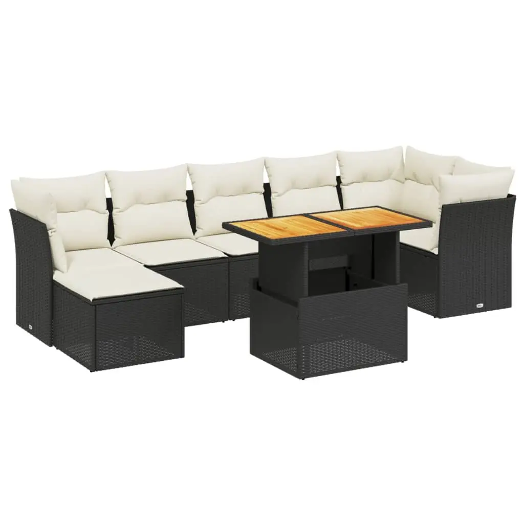 Black Modular 8-Piece Garden Sofa Set with Adjustable Table