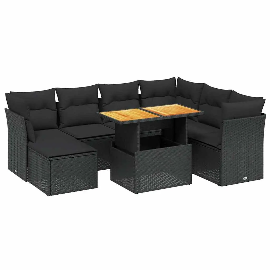 Garden Sofa Set PE Rattan 8 Piece Outdoor Patio Furniture Black