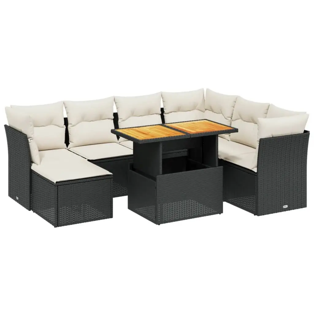 Garden Sofa Set PE Rattan 8 Piece Outdoor Furniture Modular Black