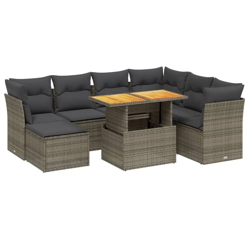 8-Piece Grey Rattan Garden Sofa Set