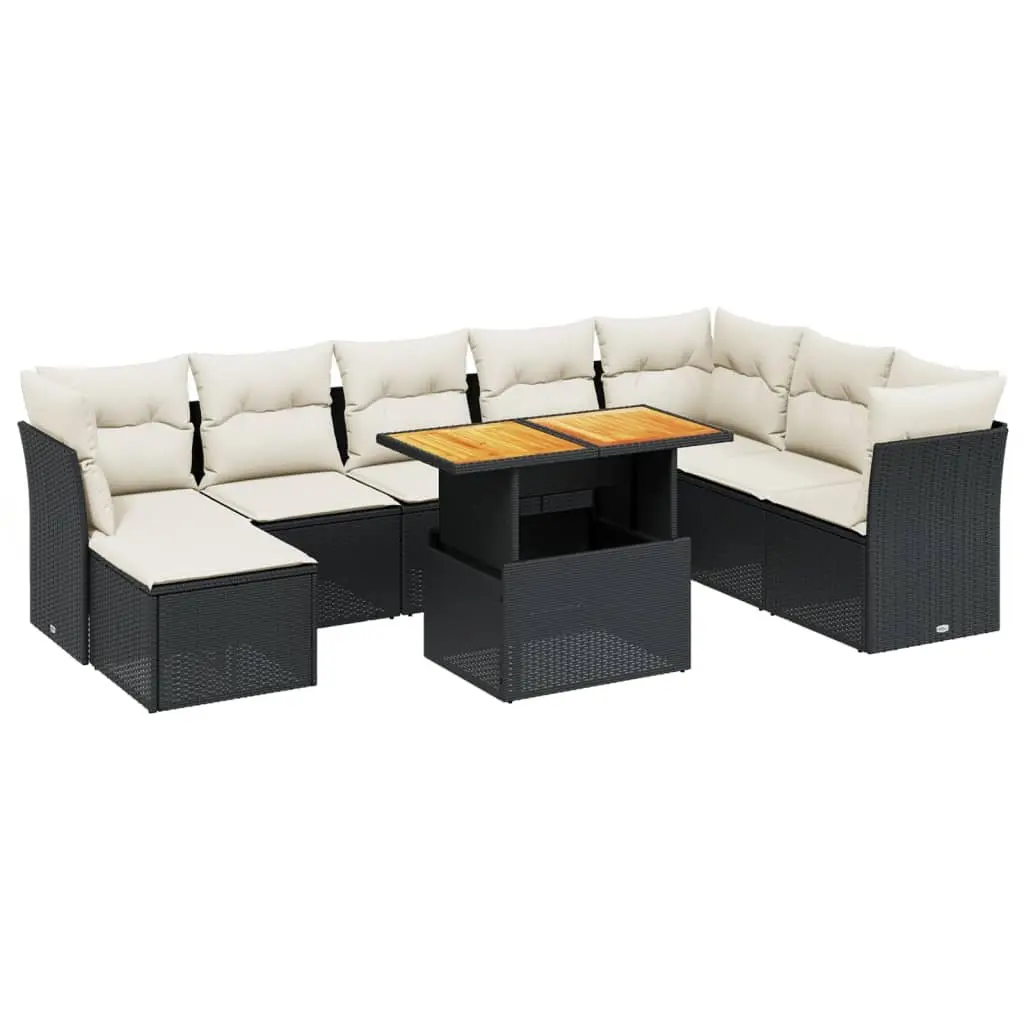 Garden Sofa Set PE Rattan 9 Piece Modular Sectional with Cushions Black