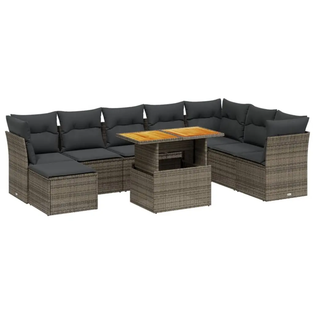 9-Piece Grey Modular Rattan Garden Sofa Set