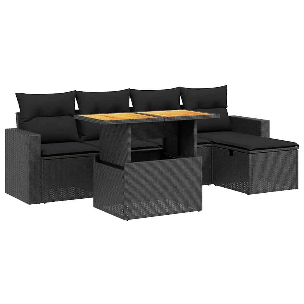 Garden Sofa Set PE Rattan 6 Piece Outdoor Furniture Black with Cushions