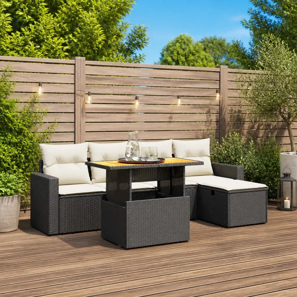 6-Piece Outdoor Garden Sofa Set in Black