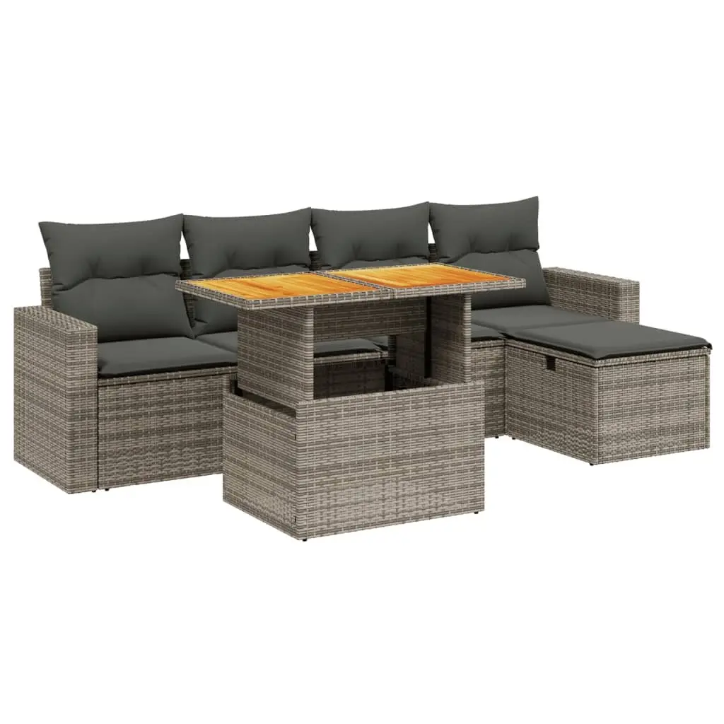 Garden Sofa Set PE Rattan 6 Piece Outdoor Furniture Modular Seating Grey