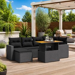 Premium 7 Piece Black Poly Rattan Garden Sofa Set